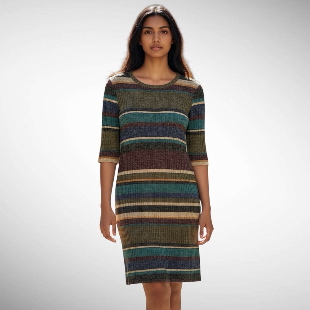 Emma & Michele Midi Sweater Dress Knit Striped Pullover